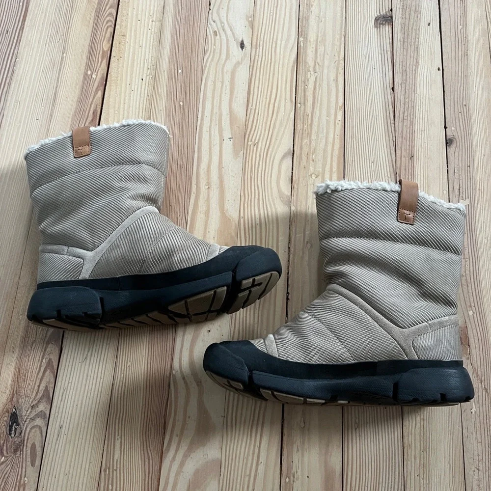 Clarks Gore-Tex Tan Puffer Winter Boots Faux Shearling Lined Waterproof Womens 7